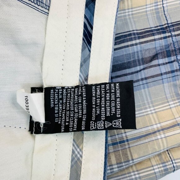 Weatherproof Plaid Cotton Shorts Mens 40 Blue Beige Preppy Flat Front Cotton - Picture 6 of 11